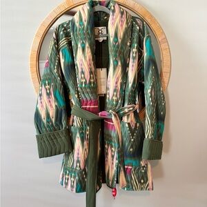 Quilted Figue Belted Jacket - Green Multicolor